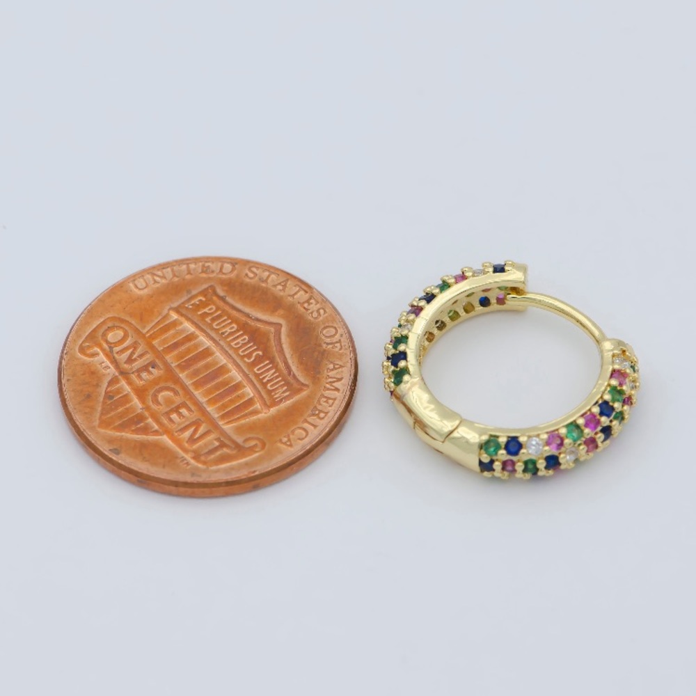 24K Gold Filled Rainbow CZ Huggie Earrings - Picture 3 of 4